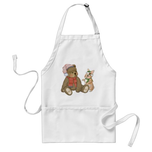 Sneeuw Kerstmis Teddy en Bunny Standaard Schort (Voorkant)
