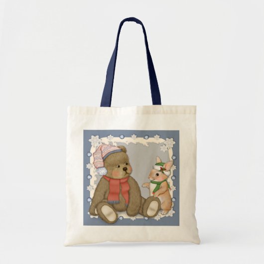 Sneeuw Kerstmis Teddy en Bunny Tote Bag (Voorkant)
