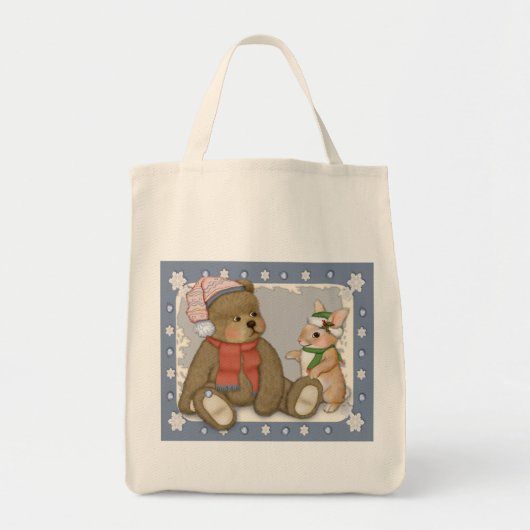Sneeuw Kerstmis Teddy en Bunny Tote Bag (Voorkant)