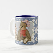 Sneeuw Kerstmis Teddy en Bunny Tweekleurige Koffiemok (Voorkant links)