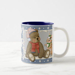 Sneeuw Kerstmis Teddy en Bunny Tweekleurige Koffiemok