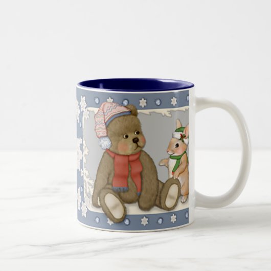 Sneeuw Kerstmis Teddy en Bunny Tweekleurige Koffiemok (Rechts)