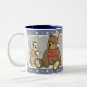 Sneeuw Kerstmis Teddy en Bunny Tweekleurige Koffiemok (Links)