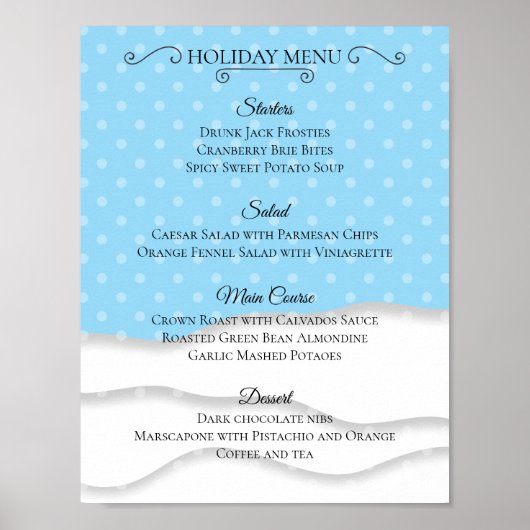 Sneeuw Kerstvakantie diner feest catering menu Poster (Voorkant)