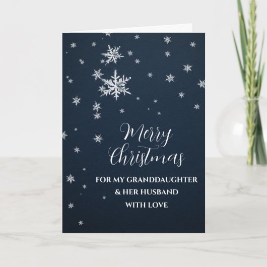 Sneeuw kleindochter en haar man vrolijk kerstfeest kaart (Voorkant)