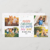 Sneeuw Kleurrijke Prettig Kerstfeest 4 Foto Collag Feestdagenkaart (Voorkant / Achterkant)