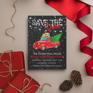 Sneeuw Kleurrijke Rode Truck Kerst Save the Date Briefkaart