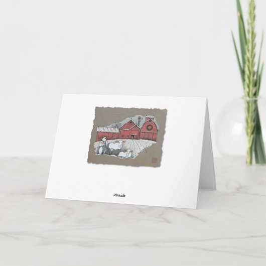 Sneeuw Koeien & Schuur Feestdagen Kaart (Achterkant)