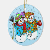Sneeuw Koppel Sneeuwman Keramisch Ornament (Links)