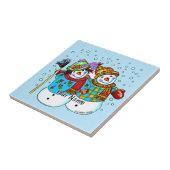 Sneeuw Koppel Sneeuwman Tegeltje (Zijkant)