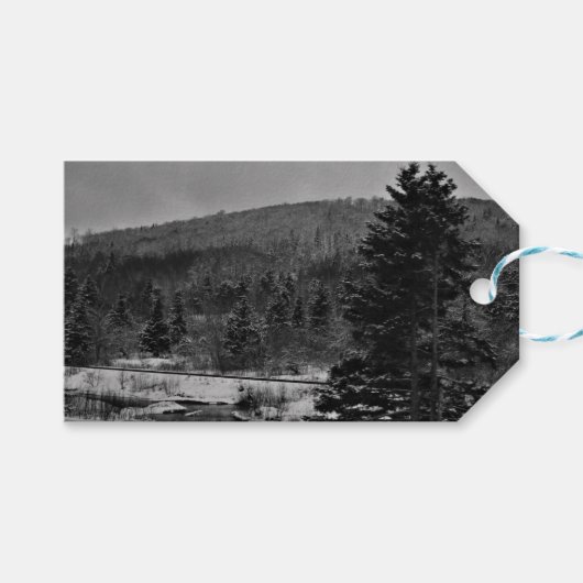 Sneeuw Landschap in Zwart-wit Cadeaulabel (Voorkant (Horizontaal))