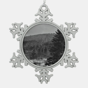 Sneeuw Landschap in Zwart-wit Tin Sneeuwvlok Ornament