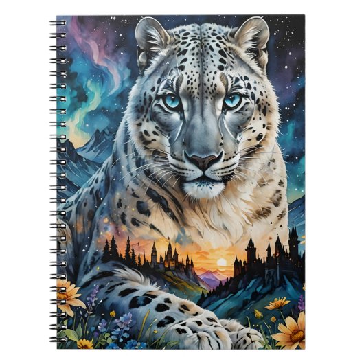 Sneeuw Leopard Castle Moon, Aurora borealis Notitieboek (Voorkant)