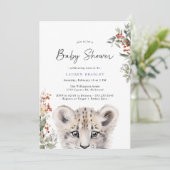 Sneeuw Leopard Cub | Schattige Arctisch Winter Bab Kaart (Staand voorkant)