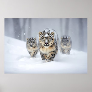 Sneeuw Leopard Dierenfamilie Wandering Poster
