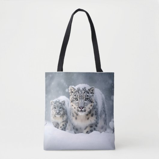 Sneeuw Leopard Dierenfamilie Wandering Tote Bag (Voorkant)