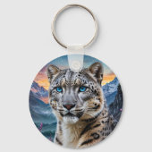 Sneeuw Leopard Kasteel Zonsopgang reflectie Sleutelhanger (Achterkant)