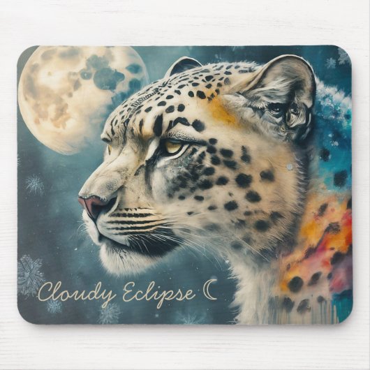 Sneeuw Leopard Moon Mousepad Muismat (Voorkant)