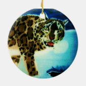 SNEEUW LEOPARD MOTHER EN CUB ornamed Keramisch Ornament (Achterkant)