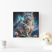 Sneeuw Leopard Mountain Castle sterrenhemel Vierkante Klok (Huis)