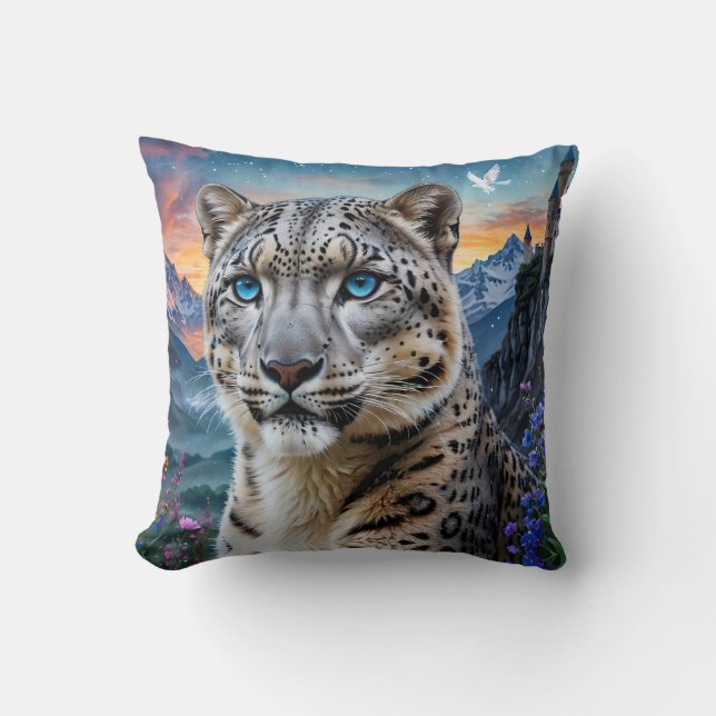 Sneeuw Leopard Mountain Valley Sunset Kussen (Voorkant)