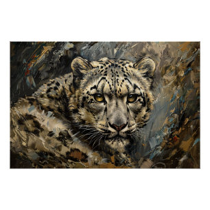Sneeuw Leopard olieverfschilderij Perfect Poster