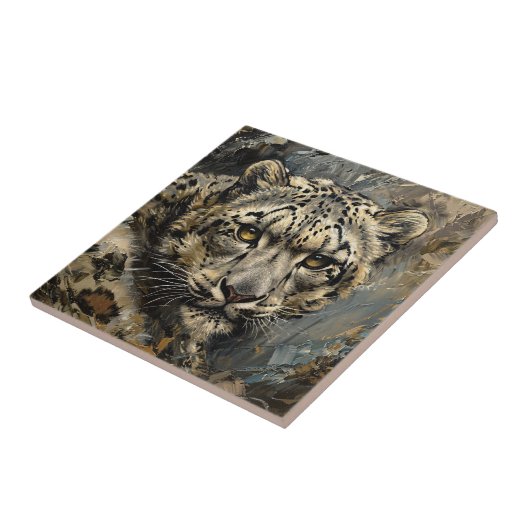 Sneeuw Leopard olieverfschilderij Tegeltje (Zijkant)