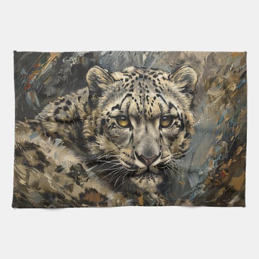 Sneeuw Leopard olieverfschilderij Theedoek (Horizontaal)