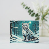 Sneeuw Leopard Sneeuwbos Nacht Briefkaart (Staand voorkant)