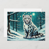Sneeuw Leopard Sneeuwbos Nacht Briefkaart (Voorkant / Achterkant)