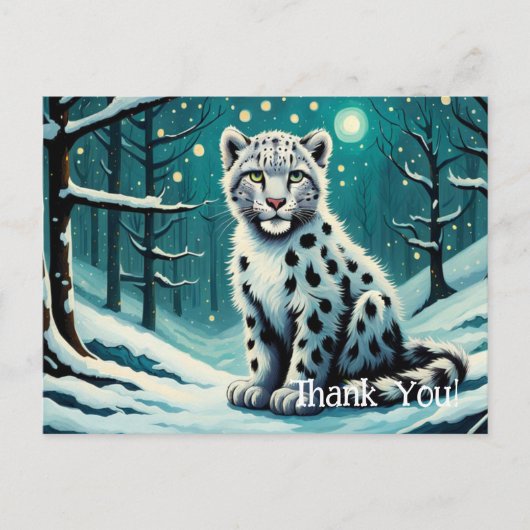 Sneeuw Leopard Sneeuwbos Nacht Briefkaart (Voorkant)