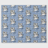 Sneeuw Leopard Sneeuwvlokken Blauwe Bloemen Cadeaupapier (Vlak)