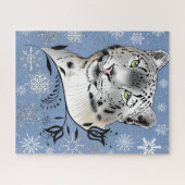Sneeuw Leopard Sneeuwvlokken Blauwe Bloemen Legpuzzel (Horizontaal)
