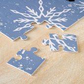 Sneeuw Leopard Sneeuwvlokken Blauwe Bloemen Legpuzzel (Zijkant)
