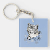 Sneeuw Leopard Sneeuwvlokken Blauwe Bloemen Sleutelhanger (Voorkant)