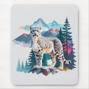 Sneeuw Leopard Vector Art Animal in het Majestic Muismat