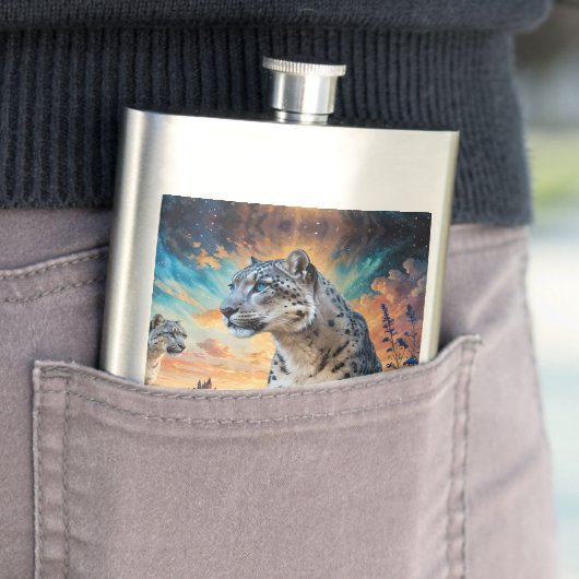 Sneeuw Leopard Wildfire Sunrise reflectie Flacon (Voorbeeld)