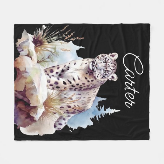 Sneeuw Leopard Winter Berg gepersonaliseerd Fleece Deken (Voorkant (Horizontaal))