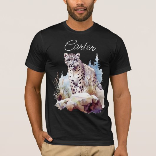 Sneeuw Leopard Winter Berg gepersonaliseerd T-shirt (Voorkant)