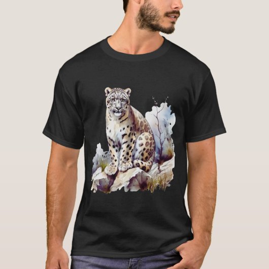 Sneeuw Leopard Winter Berg Grote Kat Wildlife T-shirt (Voorkant)