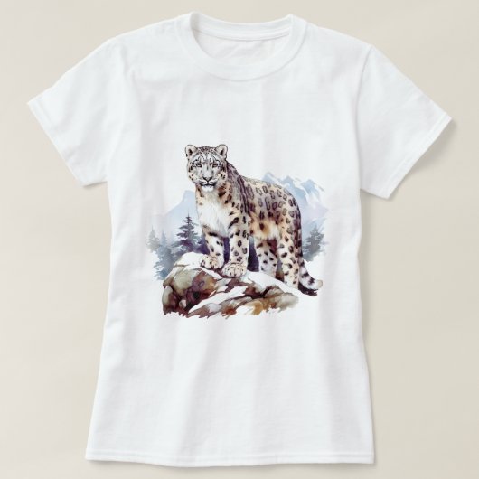 Sneeuw Leopard Winter Berg Grote Kat Wildlife T-shirt (Design voorkant)