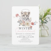 Sneeuw Leopard Winter Onederland Meisje 1e Verjaar Kaart (Staand voorkant)