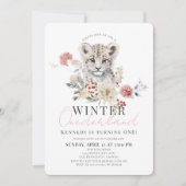 Sneeuw Leopard Winter Onederland Meisje 1e Verjaar Kaart (Voorkant)