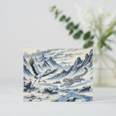Sneeuw Luipaard Jagen op een Kraan Chinese Ink Sch Briefkaart (Staand voorkant)