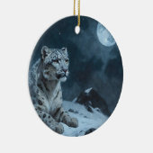 Sneeuw Luipaard & Volle Maan Keramisch Ornament (Rechts)