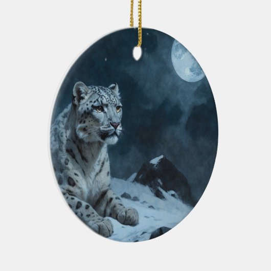 Sneeuw Luipaard & Volle Maan Keramisch Ornament (Rechts)