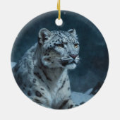 Sneeuw Luipaard & Volle Maan Keramisch Ornament (Achterkant)