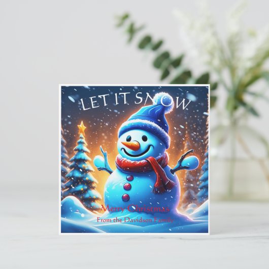 Sneeuw Man: Gepersonaliseerde Retro Kerst Kaart (Staand voorkant)