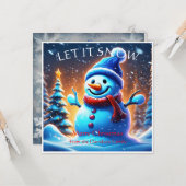 Sneeuw Man: Gepersonaliseerde Retro Kerst Kaart (Voorkant / Achterkant in situ)