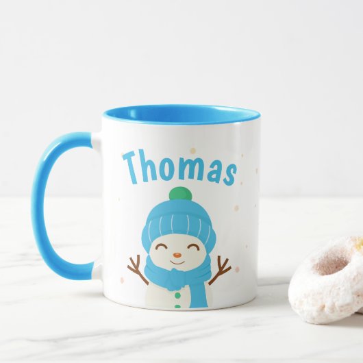 Sneeuw Man Personaliseer Kerst Koffie Mok (Met donut)